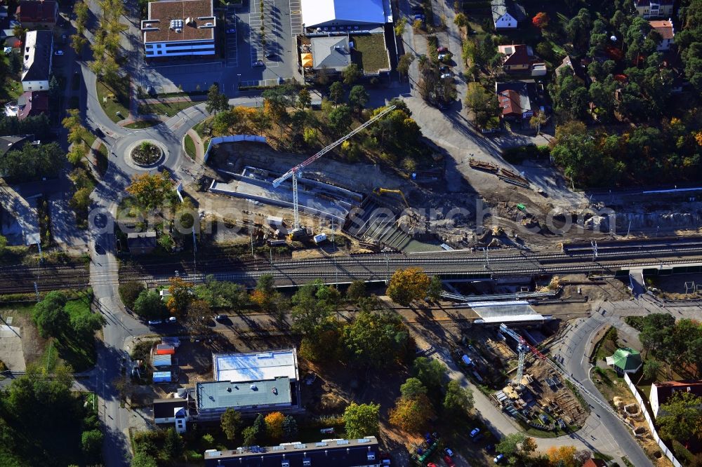 Aerial image Rangsdorf - Reconstruction of the Station area and construction of a road underpass - tunnel system in Rangsdorf in Brandenburg