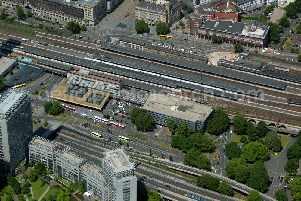 Essen from above - Construction site of federal police station on track progress and building of the main station of the railway in Essen in the state North Rhine-Westphalia, Germany