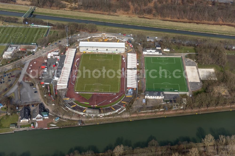 Oberhausen from the bird's eye view: Extension and conversion site on the sports ground of the stadium Niederrhein in Oberhausen in the state North Rhine-Westphalia, Germany