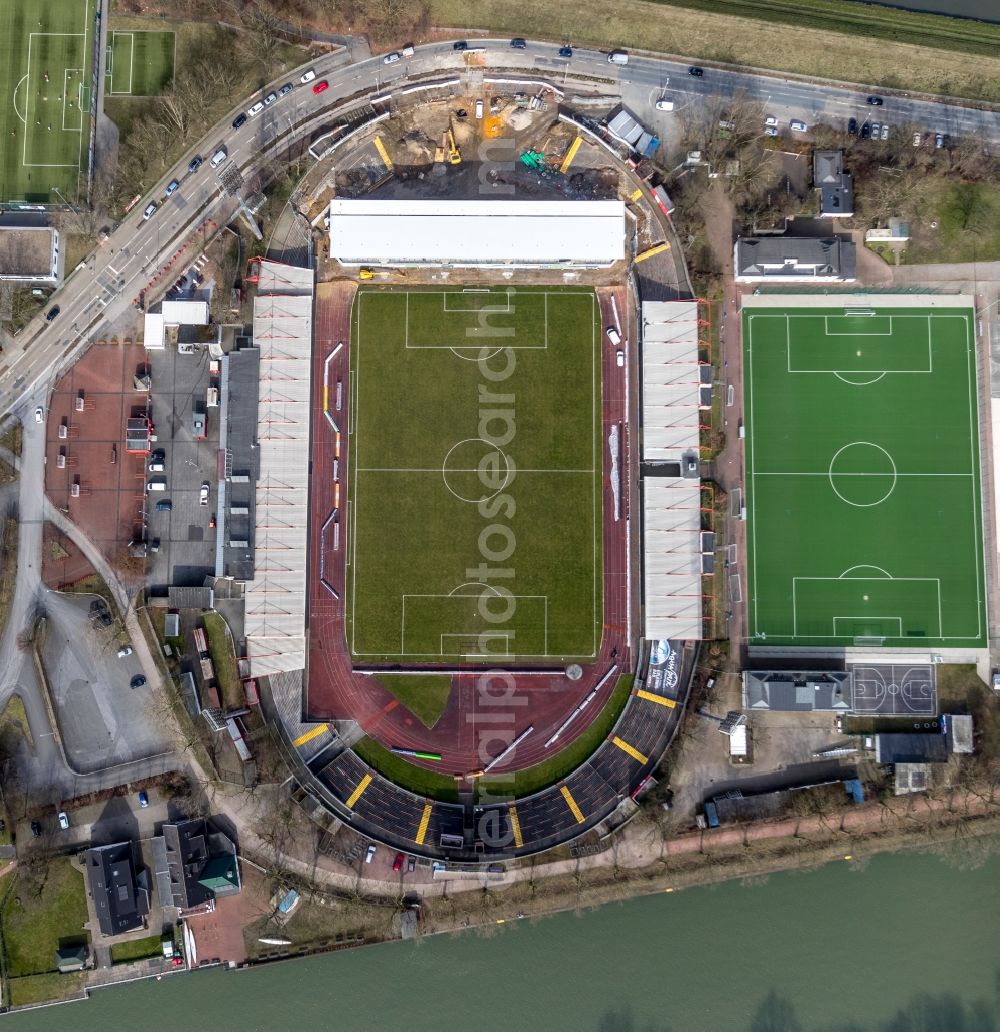 Aerial image Oberhausen - Extension and conversion site on the sports ground of the stadium Niederrhein in Oberhausen in the state North Rhine-Westphalia, Germany