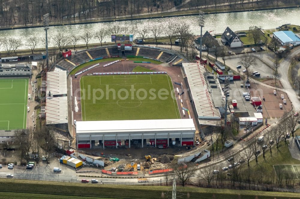 Oberhausen from the bird's eye view: Extension and conversion site on the sports ground of the stadium Niederrhein in Oberhausen in the state North Rhine-Westphalia, Germany