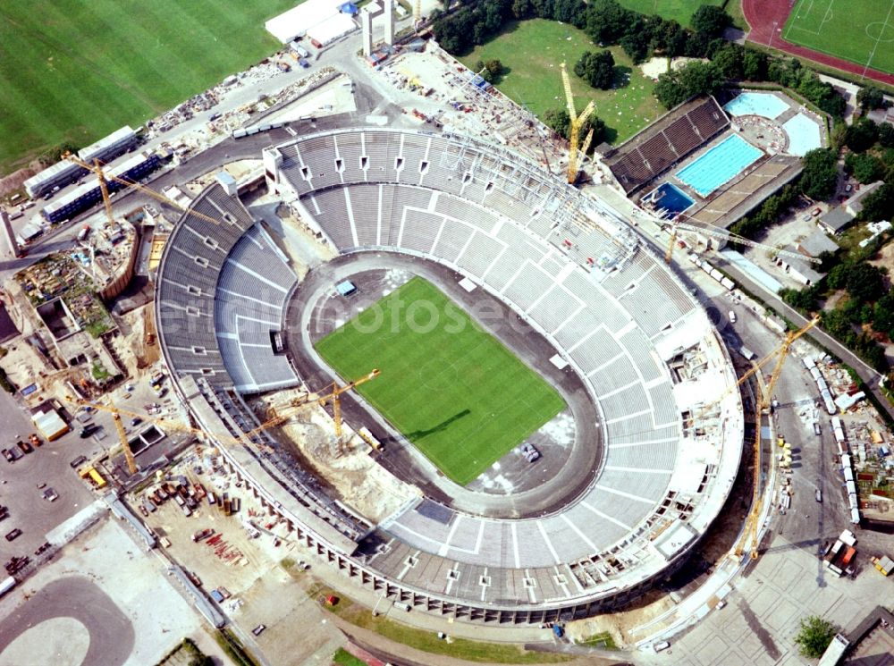 Berlin from the bird's eye view: Extension and conversion site on the sports ground of the stadium Olympiastadion on Maifeld in the district Westend in Berlin, Germany