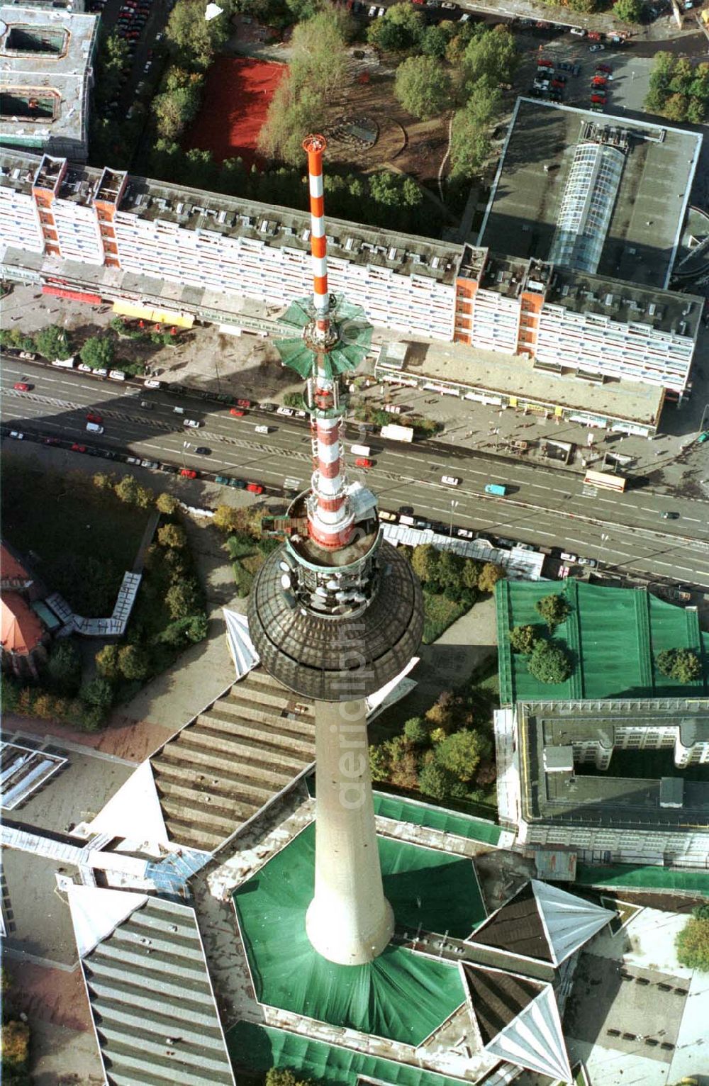 Aerial photograph Berlin - Umbau des Berliner Fernsehturmes am Alex.14.10.1997