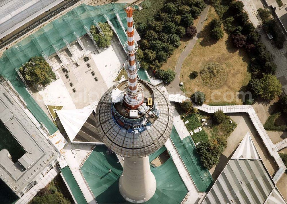 Aerial photograph Berlin - Umbau des Berliner Fernsehturmes am Alexanderplatz.