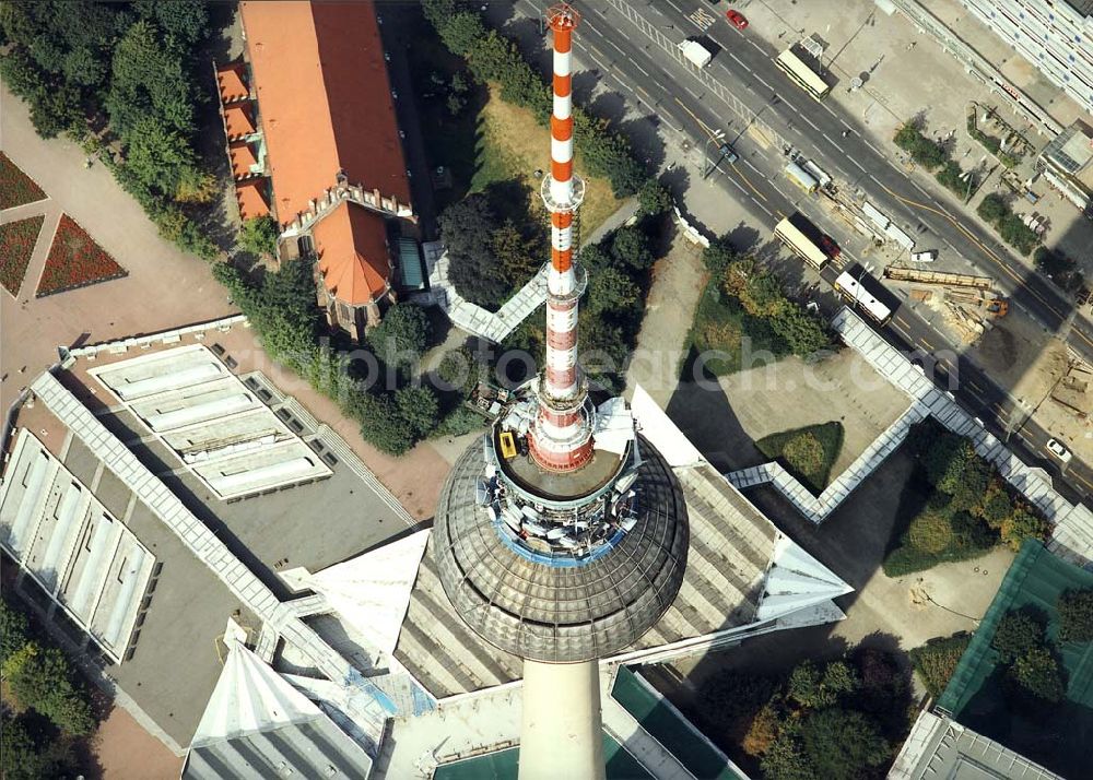 Berlin from above - Umbau des Berliner Fernsehturmes am Alexanderplatz.