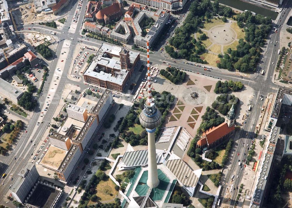 Berlin from above - Umbau des Berliner Fernsehturmes am Alexanderplatz.