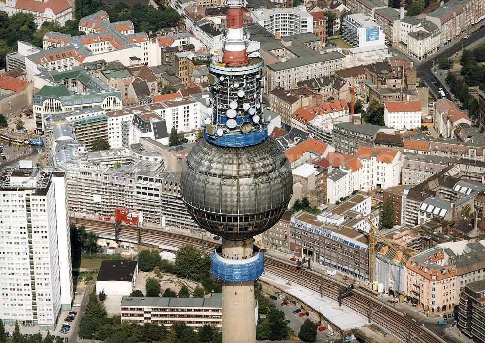 Aerial photograph Berlin - Umbau des Berliner Fernsehturmes am Alexanderplatz.