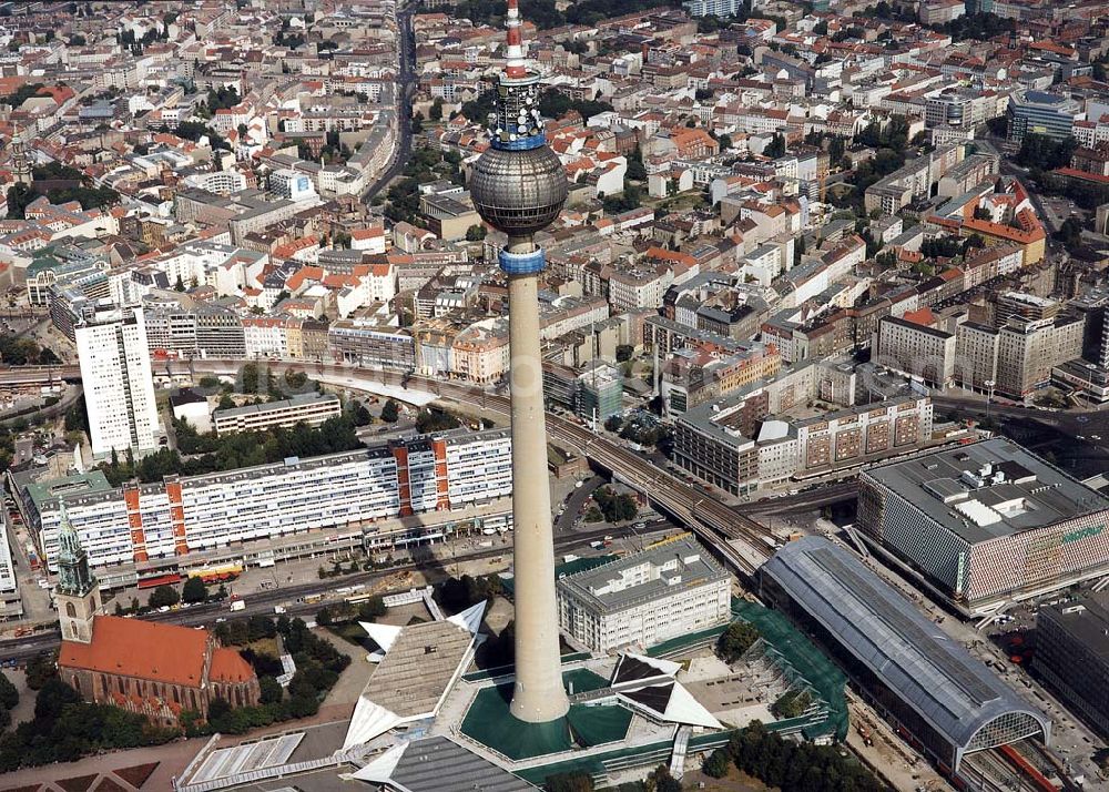 Berlin from above - Umbau des Berliner Fernsehturmes am Alexanderplatz.