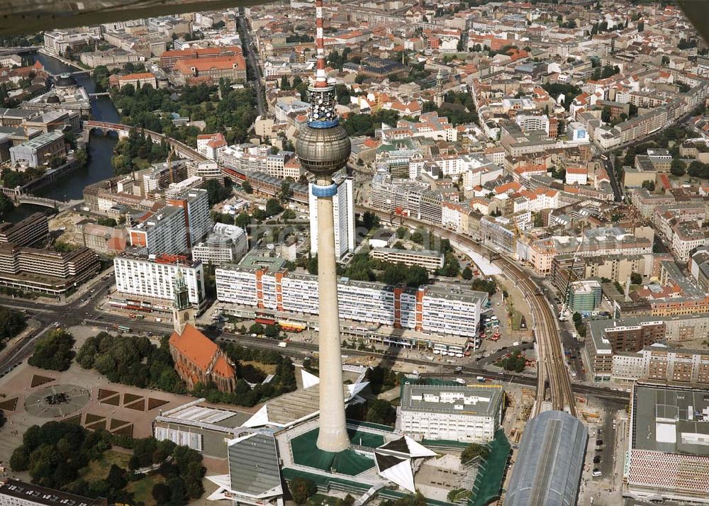 Aerial photograph Berlin - Umbau des Berliner Fernsehturmes am Alexanderplatz.