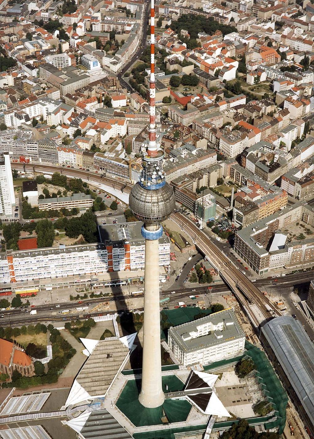 Berlin from above - Umbau des Berliner Fernsehturmes am Alexanderplatz.