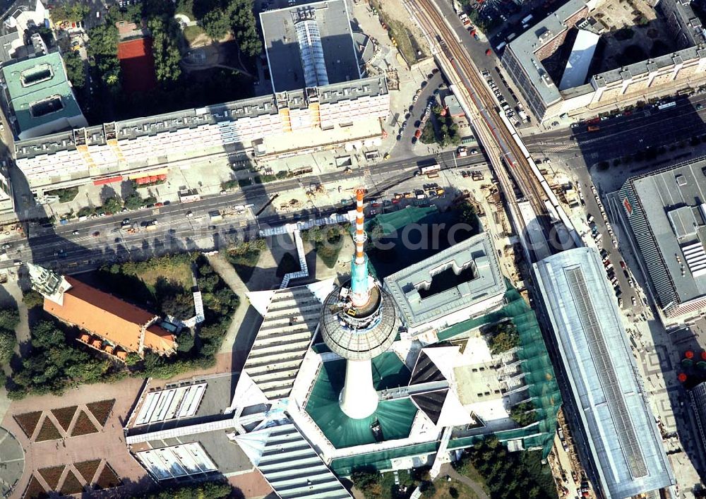 Berlin from above - Umbau des Berliner Fernsehturmes am Alexanderplatz.