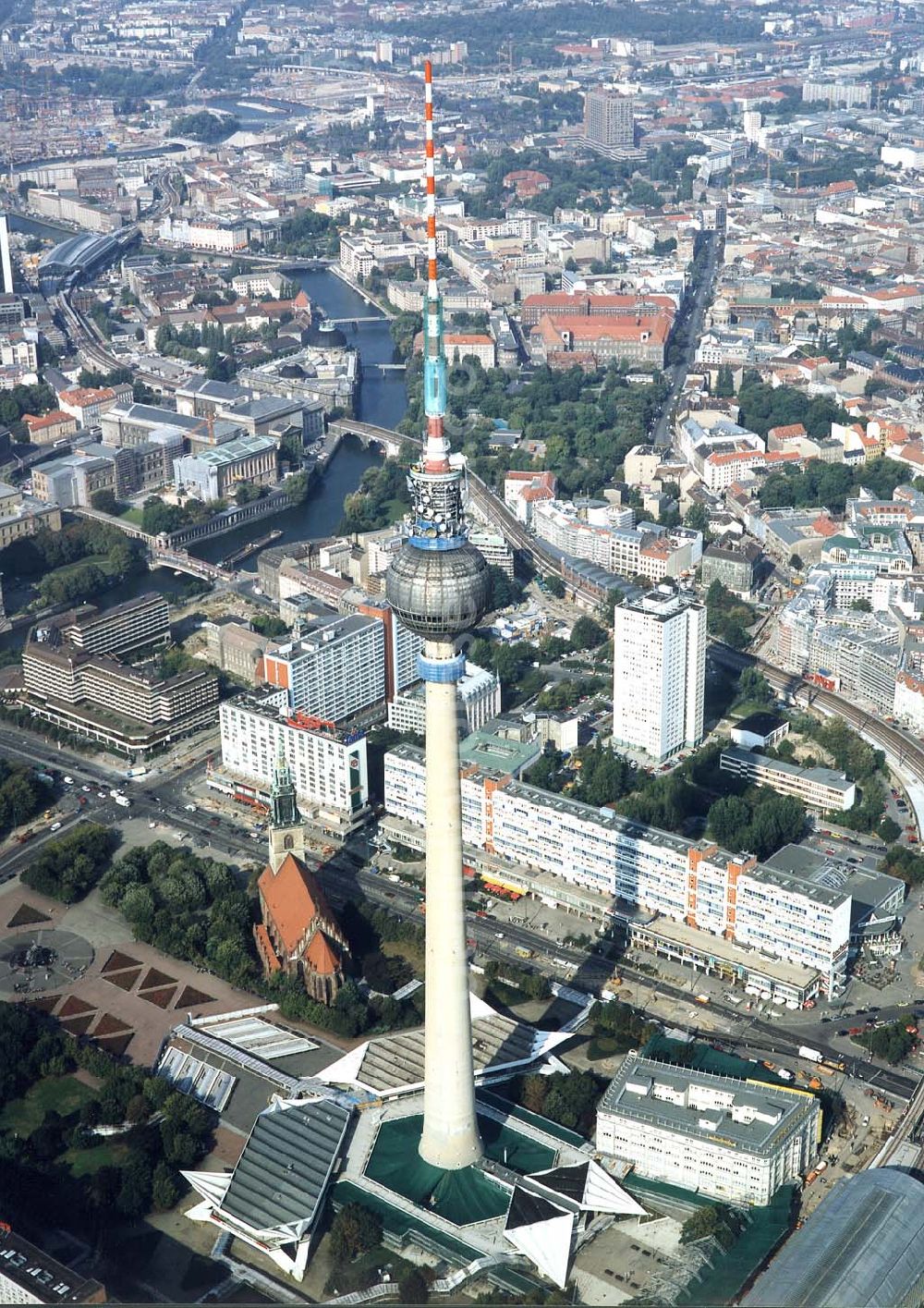 Berlin from above - Umbau des Berliner Fernsehturmes am Alexanderplatz.