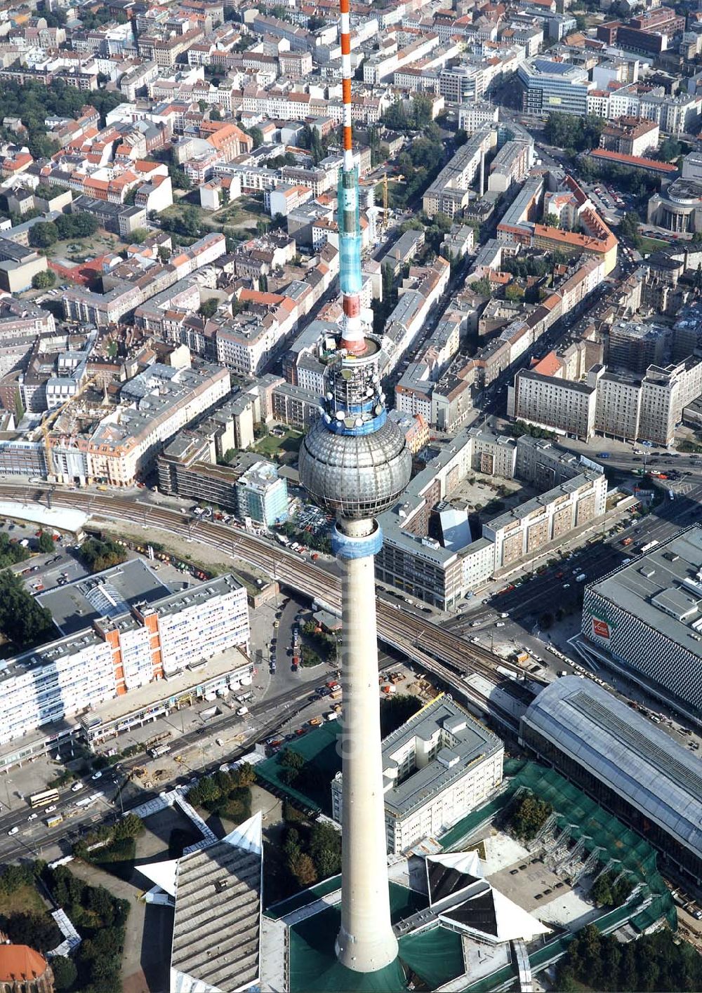 Aerial photograph Berlin - Umbau des Berliner Fernsehturmes am Alexanderplatz.