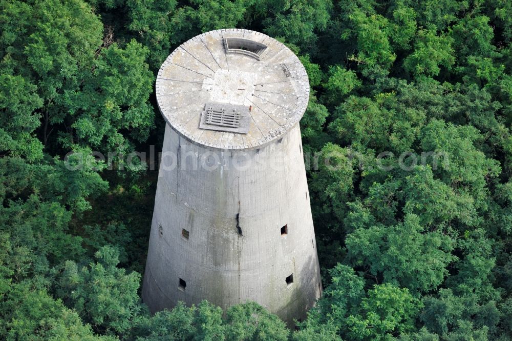 Aerial image Weesow - Reconstruction of the concrete tower of the formally militarily used property Radarturm Weesow in Weesow in the state of Brandenburg, Germany