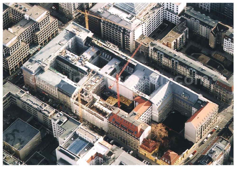 Aerial photograph Berlin Mitte - Umbau des Büro- und Geschäftshausbereiches Friedrichstraße 180-184, Mohrenstraße 51-61 und Taubenstraße 11, 12, 13 zum Bürohaus Friedrichstadt/ Quartier 110 der Zürich VersicherungHauptagentur Gabriele Bernhardt Friedrichstr. 130, 10117 Berlin Tel: (0 30) 7 86 10 50 Ein Projekt der Firma FÜSSLER GmbH & Co (Weinbrennerstraße 18 in 76135 Karlsruhe, Tel.:0721-85004133)