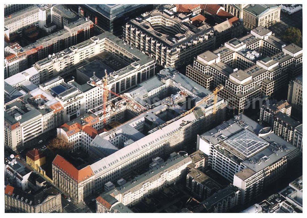 Berlin Mitte from above - Umbau des Büro- und Geschäftshausbereiches Friedrichstraße 180-184, Mohrenstraße 51-61 und Taubenstraße 11, 12, 13 zum Bürohaus Friedrichstadt/ Quartier 110 der Zürich VersicherungHauptagentur Gabriele Bernhardt Friedrichstr. 130, 10117 Berlin Tel: (0 30) 7 86 10 50 Ein Projekt der Firma FÜSSLER GmbH & Co (Weinbrennerstraße 18 in 76135 Karlsruhe, Tel.:0721-85004133)