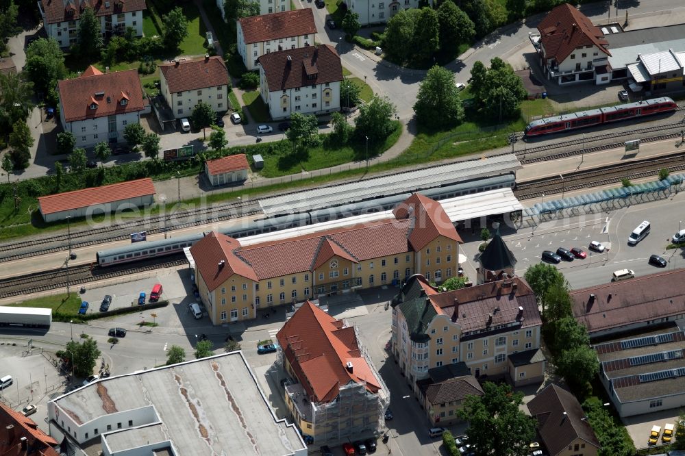 Aerial photograph Immenstadt im Allgäu - Construction site for reconstruction and modernization and renovation of an office and commercial building on Bahnhofstrasse on Bahnhof in Immenstadt im Allgaeu in the state Bavaria, Germany