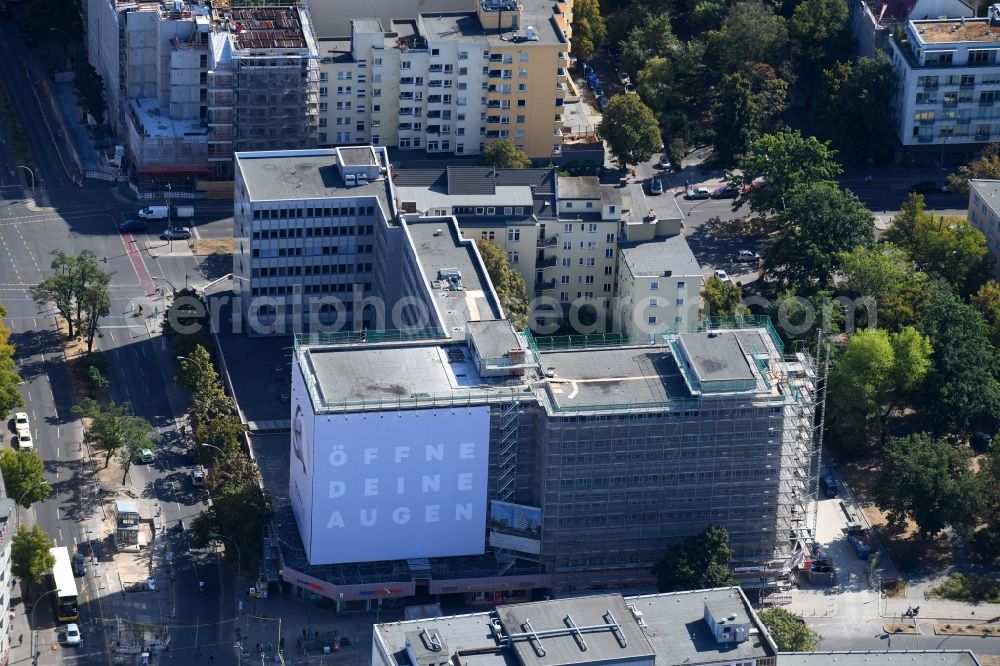 Aerial image Berlin - Construction site for reconstruction and modernization and renovation of an office and commercial building on Blissestrasse in the district Wilmersdorf in Berlin, Germany