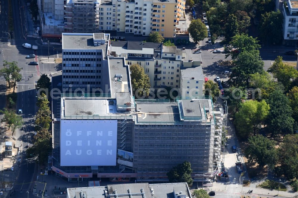 Berlin from above - Construction site for reconstruction and modernization and renovation of an office and commercial building on Blissestrasse in the district Wilmersdorf in Berlin, Germany