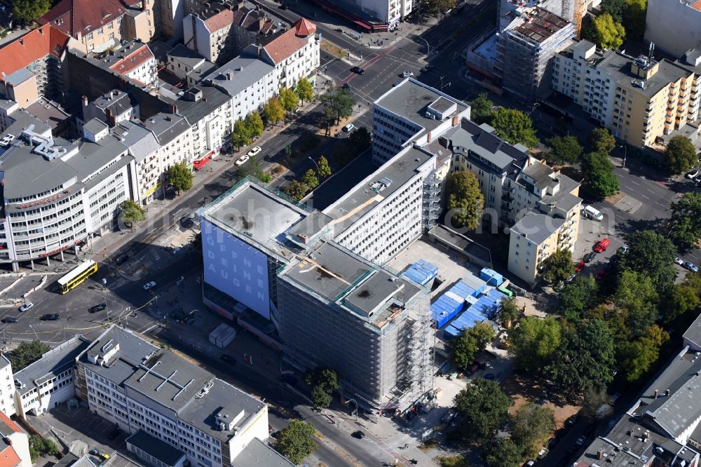 Aerial image Berlin - Construction site for reconstruction and modernization and renovation of an office and commercial building on Blissestrasse in the district Wilmersdorf in Berlin, Germany