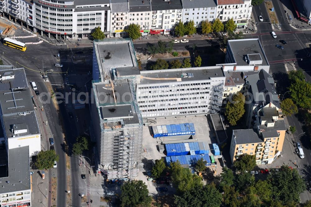 Berlin from above - Construction site for reconstruction and modernization and renovation of an office and commercial building on Blissestrasse in the district Wilmersdorf in Berlin, Germany