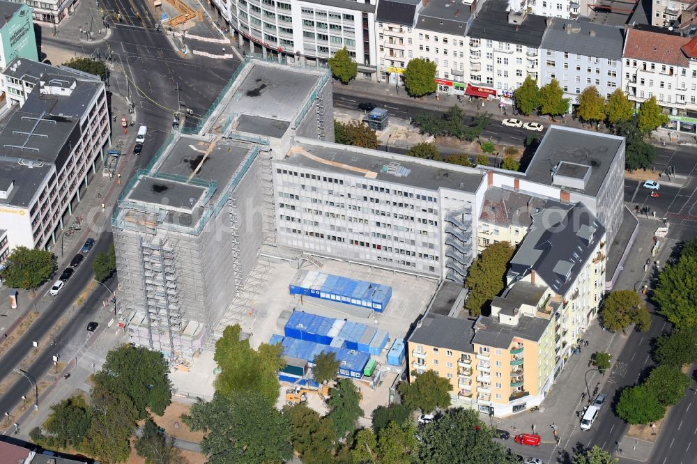 Aerial image Berlin - Construction site for reconstruction and modernization and renovation of an office and commercial building on Blissestrasse in the district Wilmersdorf in Berlin, Germany