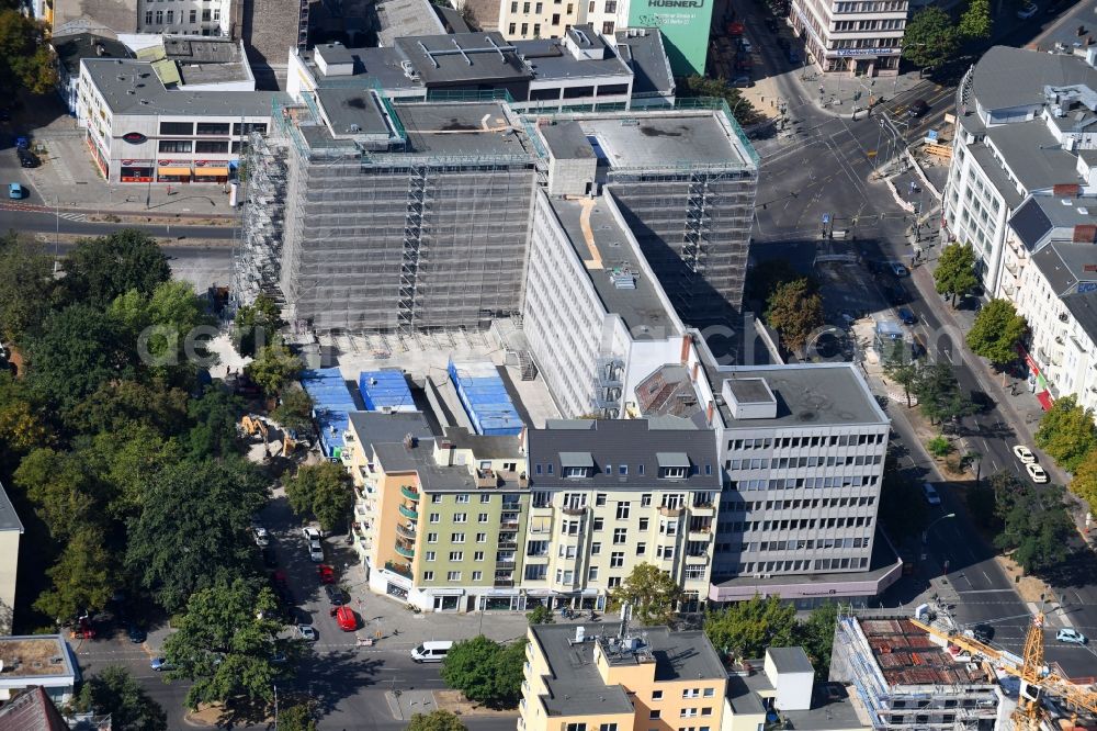 Aerial image Berlin - Construction site for reconstruction and modernization and renovation of an office and commercial building on Blissestrasse in the district Wilmersdorf in Berlin, Germany