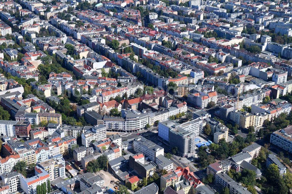 Aerial photograph Berlin - Construction site for reconstruction and modernization and renovation of an office and commercial building on Blissestrasse in the district Wilmersdorf in Berlin, Germany