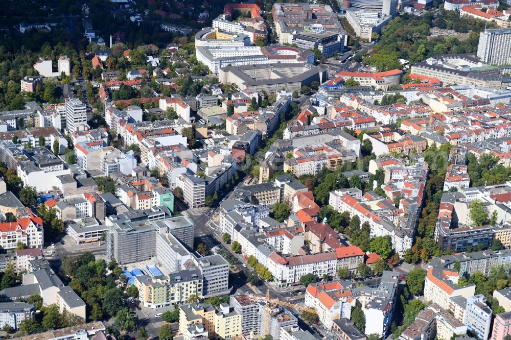 Aerial image Berlin - Construction site for reconstruction and modernization and renovation of an office and commercial building on Blissestrasse in the district Wilmersdorf in Berlin, Germany