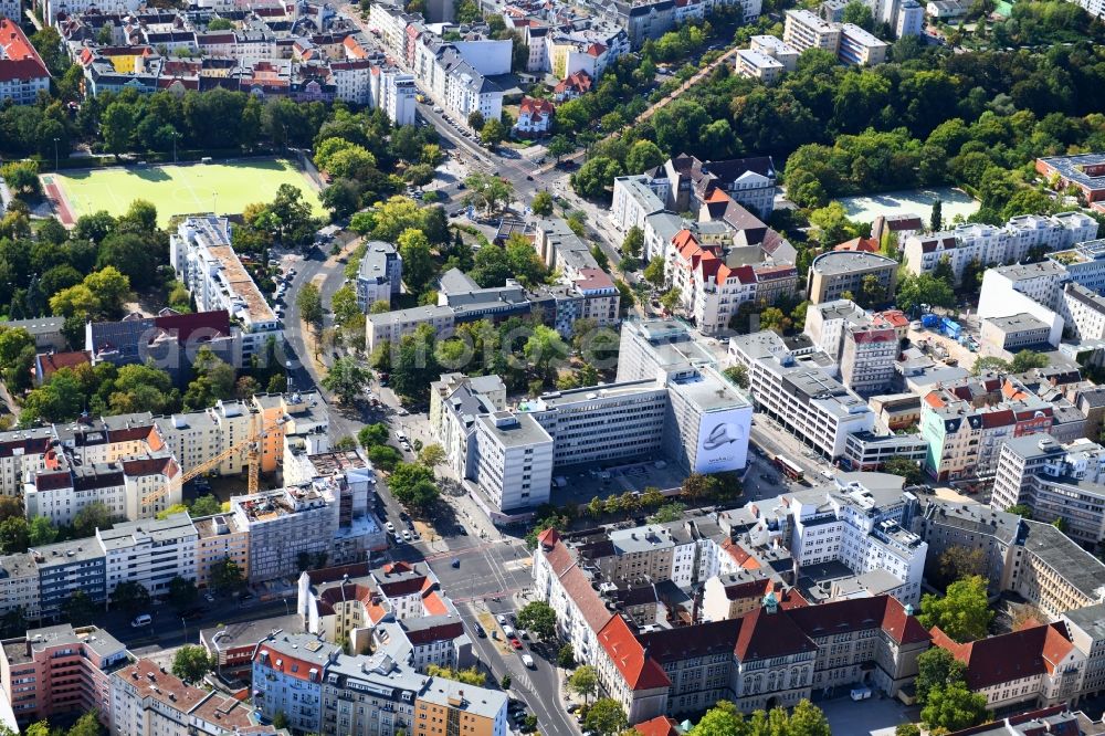 Berlin from above - Construction site for reconstruction and modernization and renovation of an office and commercial building on Blissestrasse in the district Wilmersdorf in Berlin, Germany