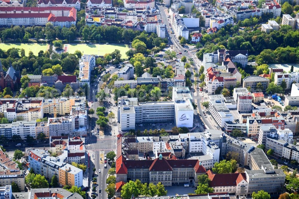 Berlin from the bird's eye view: Construction site for reconstruction and modernization and renovation of an office and commercial building on Blissestrasse in the district Wilmersdorf in Berlin, Germany