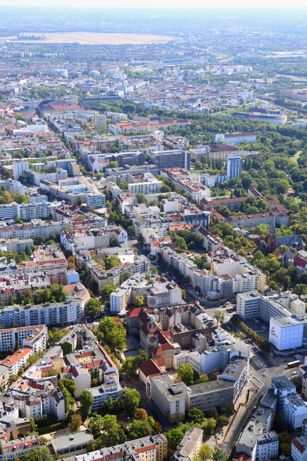 Aerial image Berlin - Construction site for reconstruction and modernization and renovation of an office and commercial building on Blissestrasse in the district Wilmersdorf in Berlin, Germany