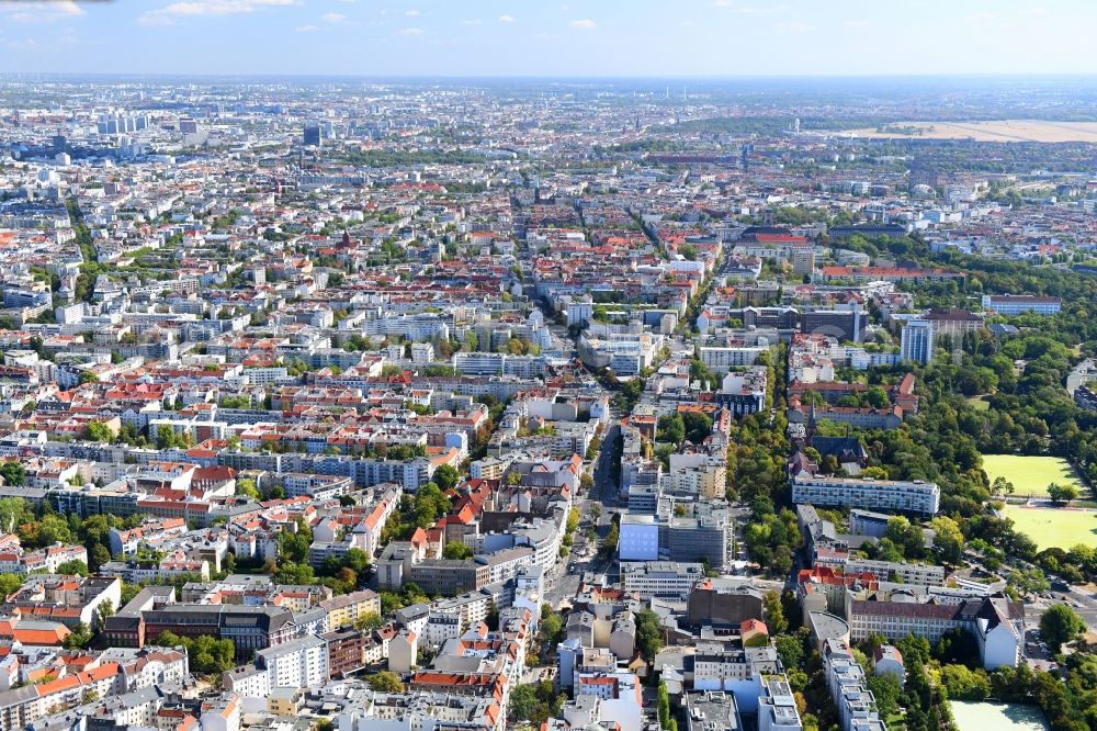 Aerial image Berlin - Construction site for reconstruction and modernization and renovation of an office and commercial building on Blissestrasse in the district Wilmersdorf in Berlin, Germany