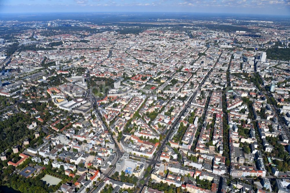 Aerial image Berlin - Construction site for reconstruction and modernization and renovation of an office and commercial building on Blissestrasse in the district Wilmersdorf in Berlin, Germany