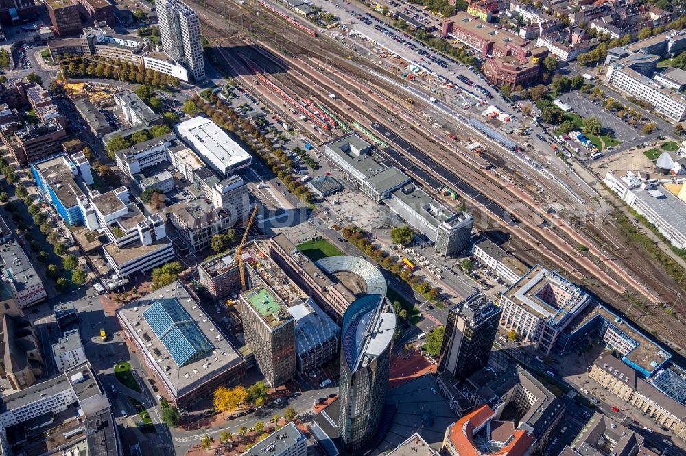 Aerial image Dortmund - Construction site for reconstruction and modernization and renovation of an office and commercial building Dortberghau on Koenigswall - Max-Von-Der-Gruen-Platz in the district City-West in Dortmund in the state North Rhine-Westphalia, Germany