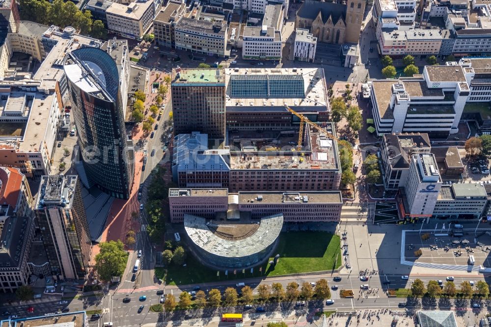 Aerial photograph Dortmund - Construction site for reconstruction and modernization and renovation of an office and commercial building Dortberghau on Koenigswall - Max-Von-Der-Gruen-Platz in the district City-West in Dortmund in the state North Rhine-Westphalia, Germany