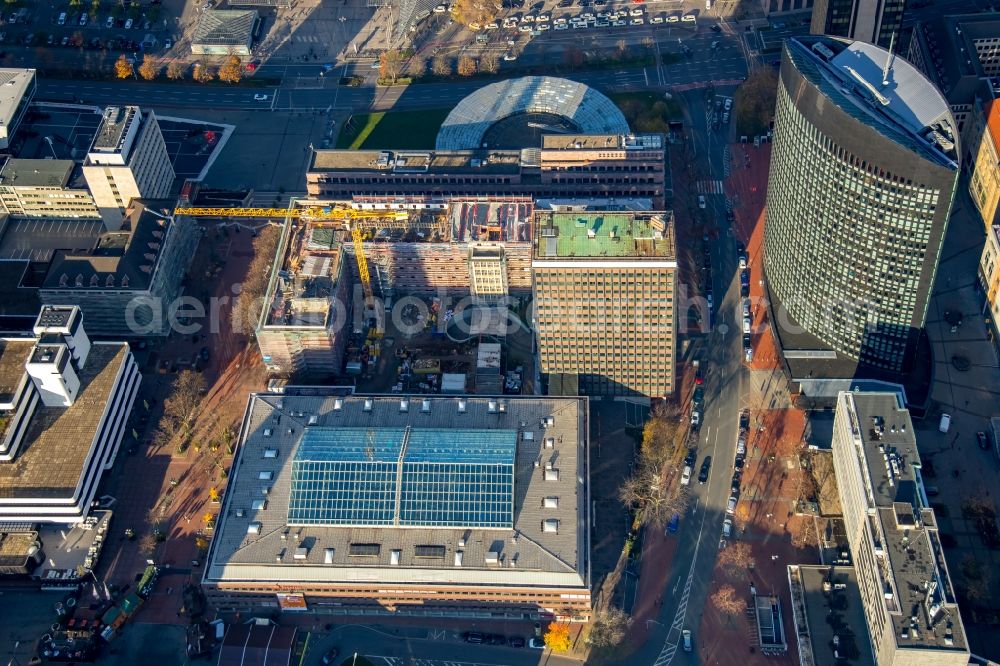 Aerial photograph Dortmund - Construction site for reconstruction and modernization and renovation of an office and commercial building Dortberghau on Koenigswall - Max-Von-Der-Gruen-Platz in the district City-West in Dortmund in the state North Rhine-Westphalia, Germany