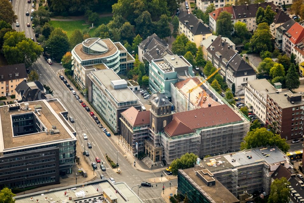 Aerial image Essen - Construction site for reconstruction and modernization and renovation of an office and commercial building of EMSCHERGENOSSENSCHAFT and LIPPEVERBAND on Kronprinzenstrasse in Essen in the state North Rhine-Westphalia, Germany