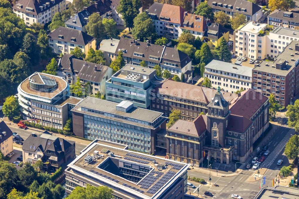 Aerial image Essen - Construction site for reconstruction and modernization and renovation of an office and commercial building of EMSCHERGENOSSENSCHAFT and LIPPEVERBAND on Kronprinzenstrasse in Essen in the state North Rhine-Westphalia, Germany