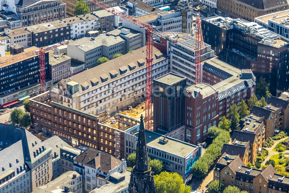 Bochum from above - Construction site for reconstruction and modernization and renovation of an office and commercial building Haus of Wissens (HdW) on place Willy-Brandt-Platz in Bochum at Ruhrgebiet in the state North Rhine-Westphalia, Germany