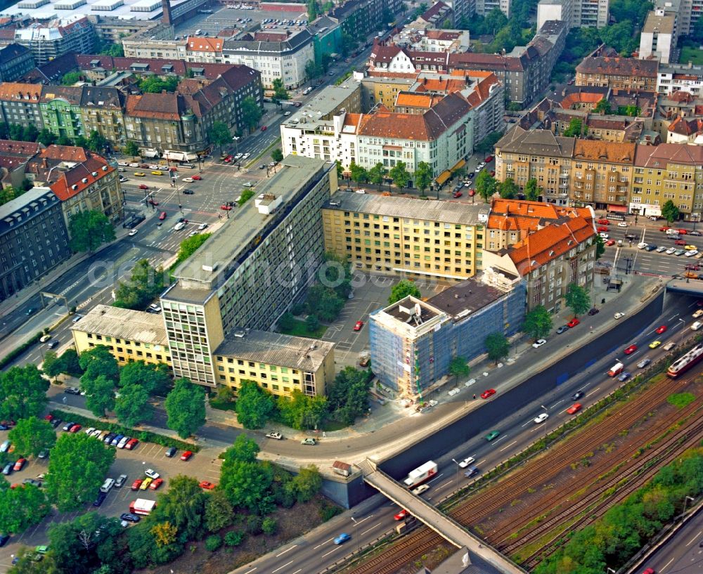 Aerial image Berlin - Construction site for reconstruction and modernization and renovation of an office and commercial building Kaiserdamm - Messedamm - Rognitzstrasse in the district Charlottenburg in Berlin, Germany