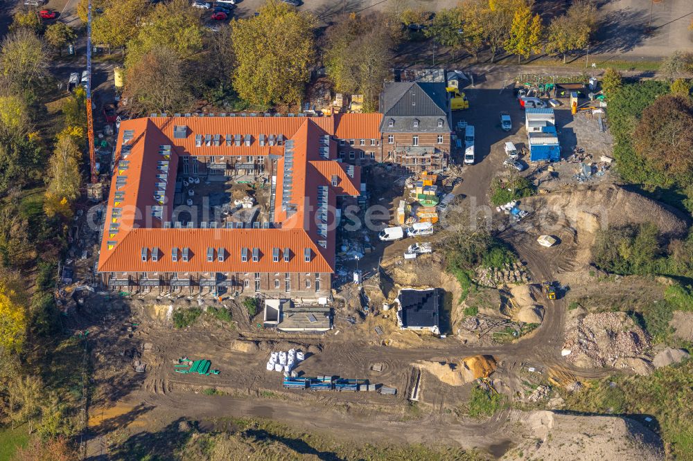 Bochum from above - Construction site for reconstruction and modernization and renovation of an office and commercial building Lennershof on Hochschulcampus on street Lennershofstrasse in the district Querenburg in Bochum at Ruhrgebiet in the state North Rhine-Westphalia, Germany