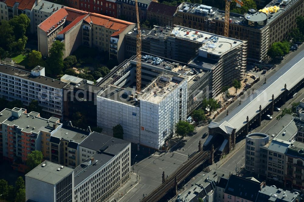 Berlin from above - Construction site for reconstruction and modernization and renovation of an office and commercial building Potsdamer Strasse corner Buelowstrasse in the district Schoeneberg in Berlin, Germany