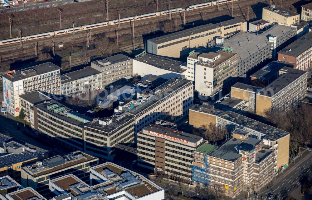 Aerial image Essen - Construction site for reconstruction and modernization and renovation of the office and commercial building Osram Haus into a Boardinghouse in the district Suedviertel in Essen in the state North Rhine-Westphalia, Germany