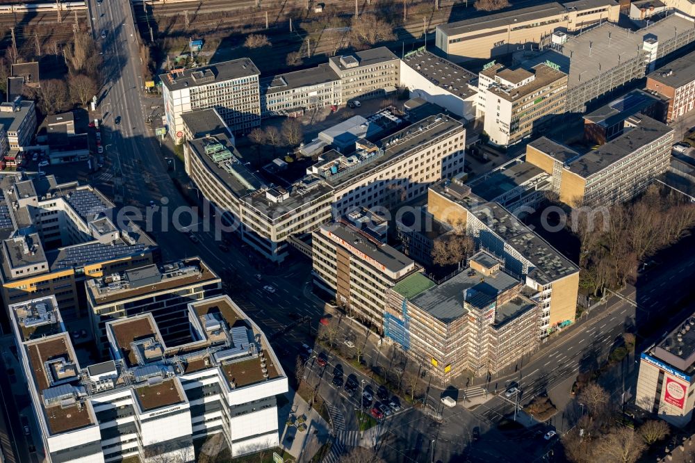 Aerial photograph Essen - Construction site for reconstruction and modernization and renovation of the office and commercial building Osram Haus into a Boardinghouse in the district Suedviertel in Essen in the state North Rhine-Westphalia, Germany