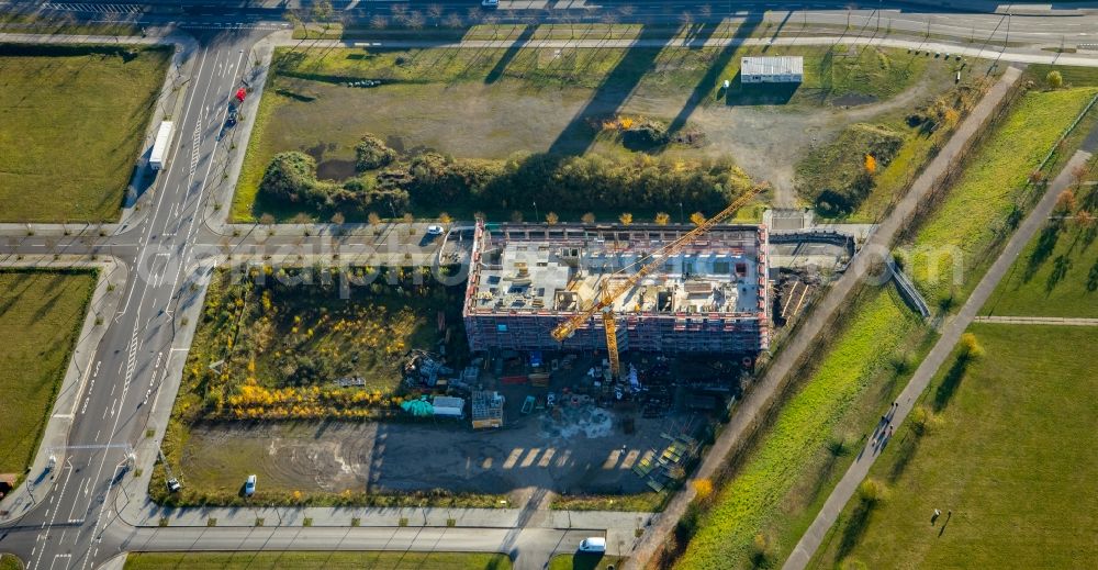 Dortmund from above - Construction site for reconstruction and modernization and renovation of an office and commercial building Phoenix-Arcaden on Antonio-Segni-Strasse in the district Phoenix-West in Dortmund in the state North Rhine-Westphalia, Germany