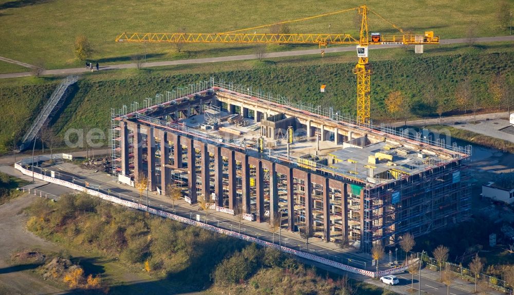 Dortmund from above - Construction site for reconstruction and modernization and renovation of an office and commercial building Phoenix-Arcaden on Antonio-Segni-Strasse in the district Phoenix-West in Dortmund in the state North Rhine-Westphalia, Germany