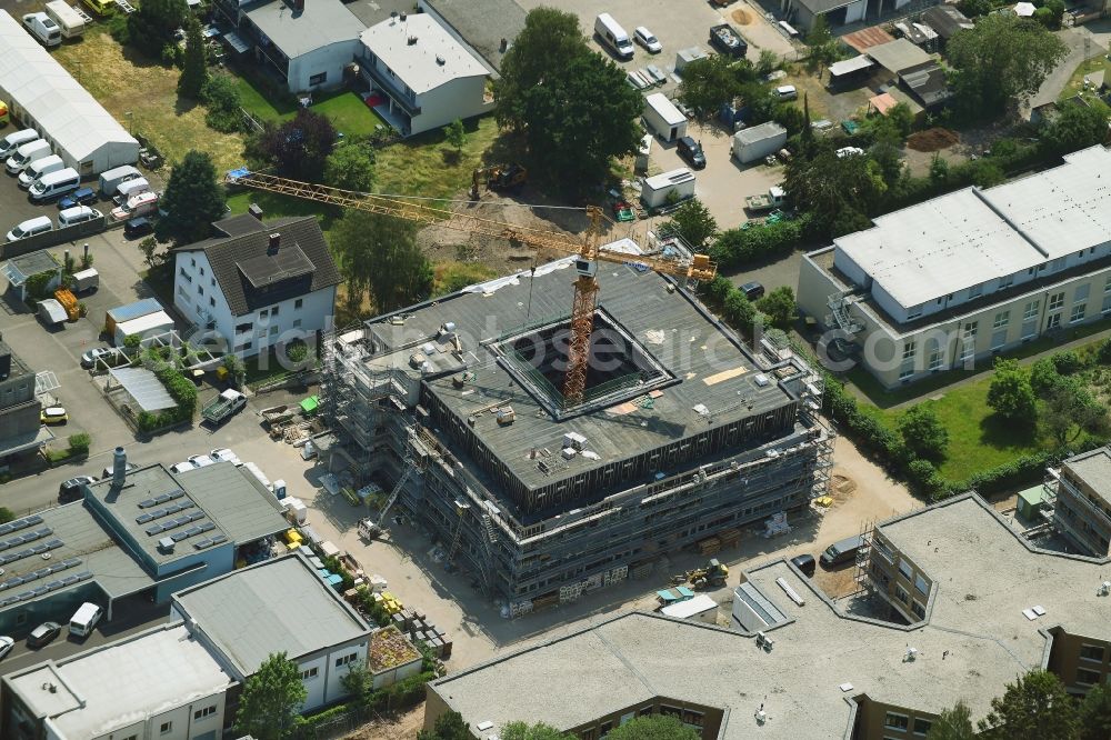 Bonn from above - Construction site for reconstruction and modernization and renovation of an office and commercial building on Suedstrasse in the district Friesdorf in Bonn in the state North Rhine-Westphalia, Germany