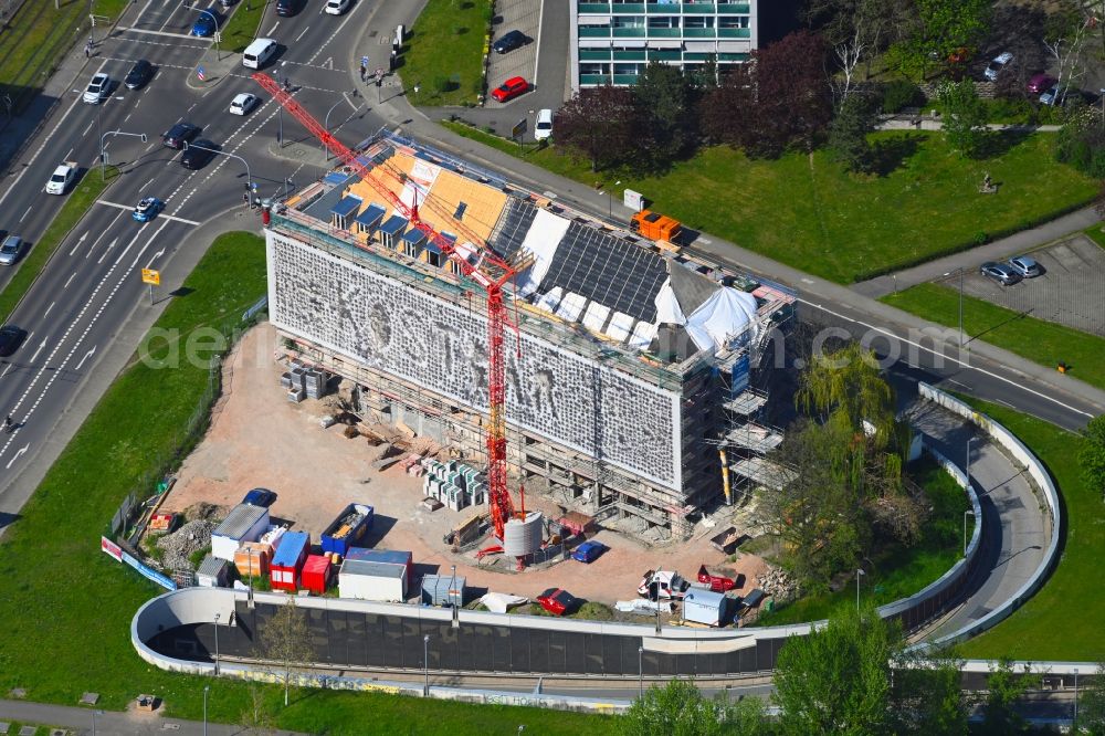 Aerial photograph Dresden - Construction site for reconstruction and modernization and renovation of an office and commercial building on Sidonienstrasse in Dresden in the state Saxony, Germany