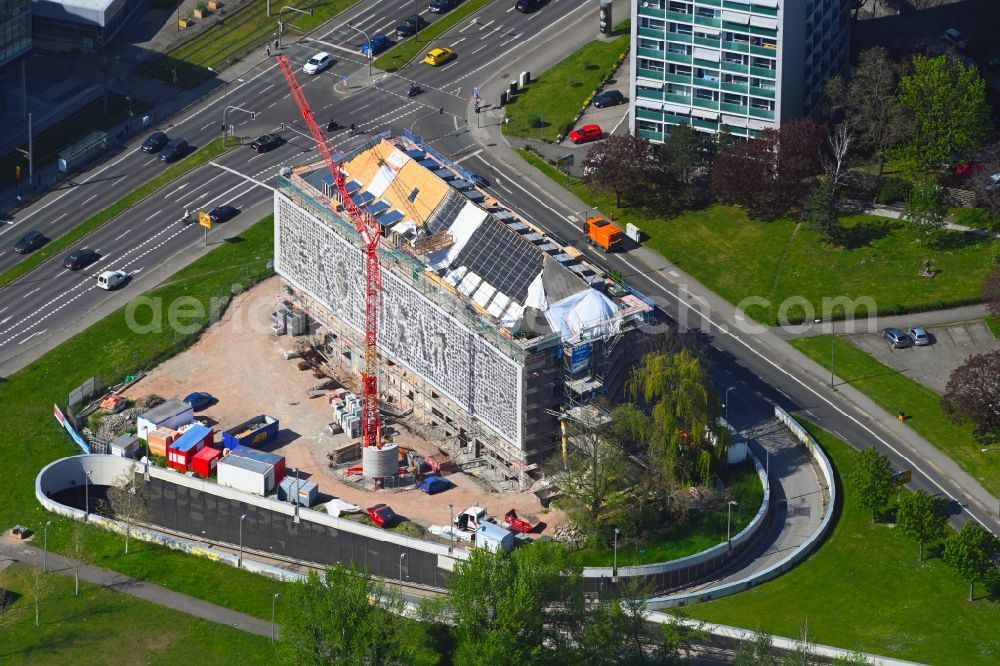 Aerial image Dresden - Construction site for reconstruction and modernization and renovation of an office and commercial building on Sidonienstrasse in Dresden in the state Saxony, Germany